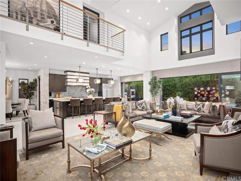 Open Concept Living Room With Two-Story Ceilings
