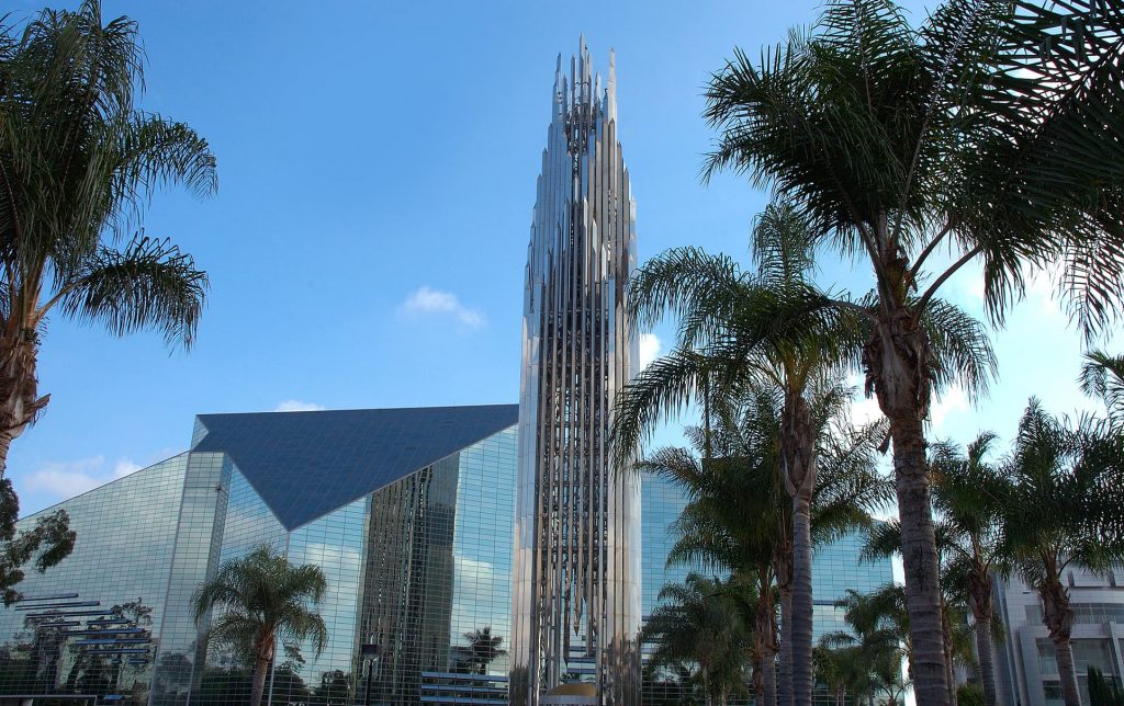 Crystal Cathedral Church With Palm Trees