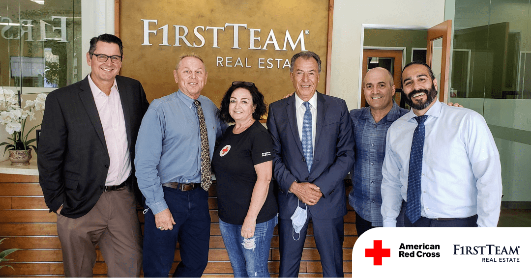 Anaheim Hills Blood Drive announcement team with FirstTeam and Red Cross logos