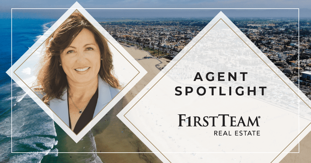 Agent Christine Bova over image of Huntington Beach with FirstTeam logo and headline "Agent Spotlight"