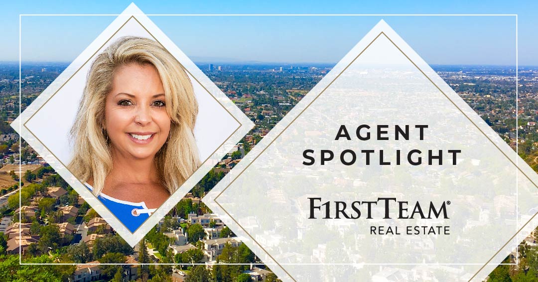 Erin Williamson headshot over aerial image of Anaheim Hills with title "Agent Spotlight" and FirstTeam logo