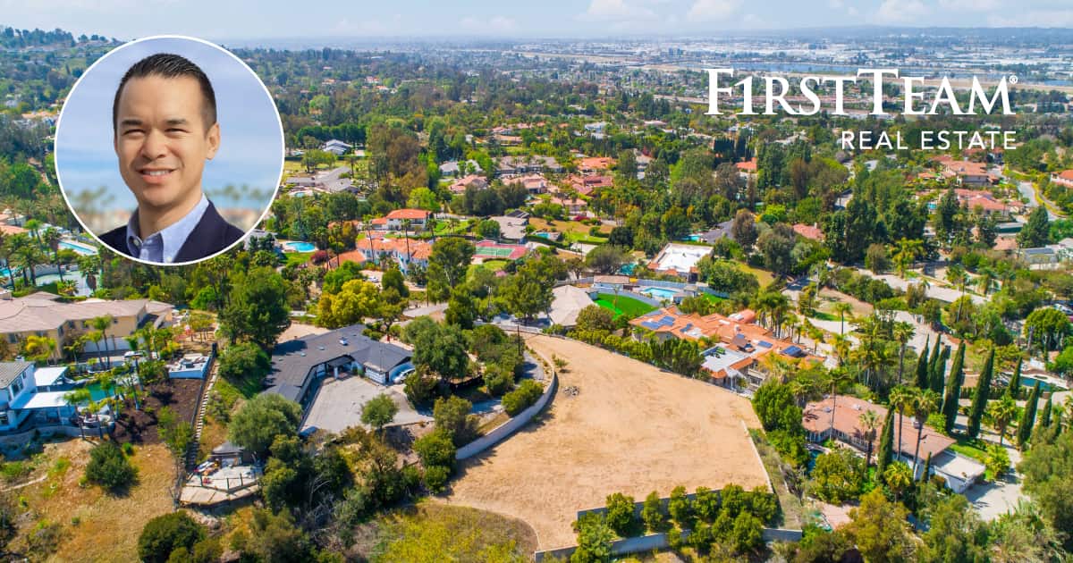 Brian Nguyen headshot and First Team logo over aerial image of 779 S Peralta Hills