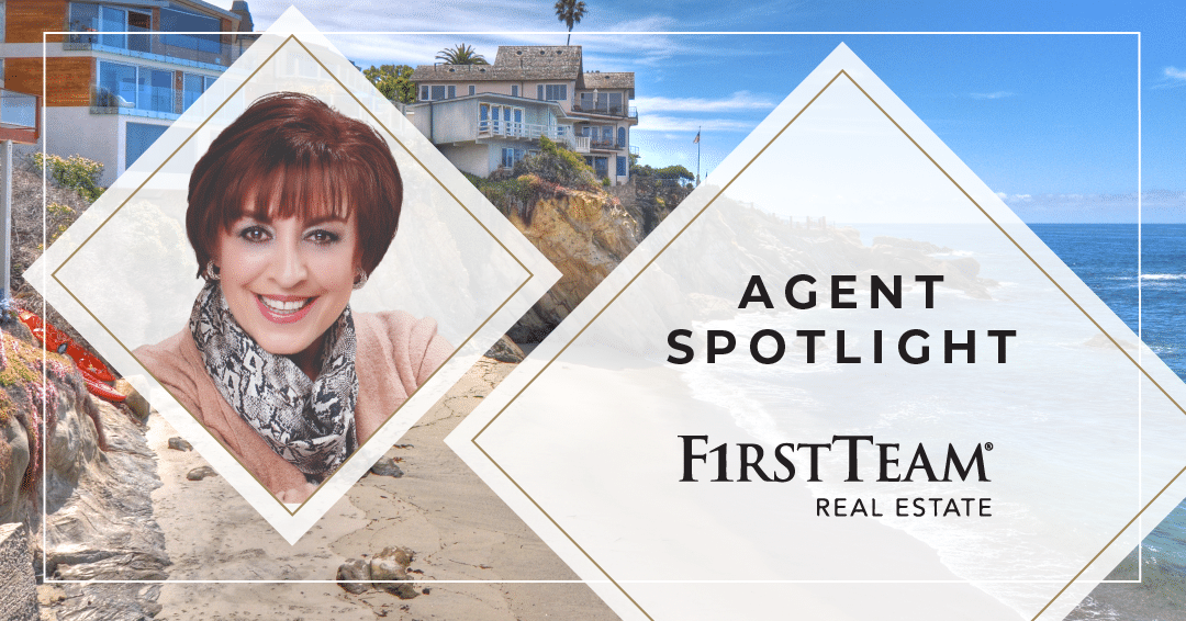 Headshot of Farzan Parvizi with headline "Agent Spotlight" and First Team logo over image of Laguna Beach coastline