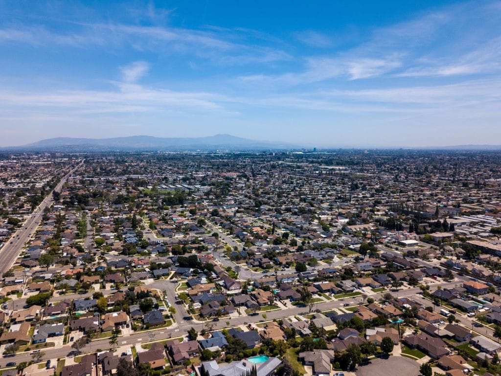 aerial view of best neighborhoods in anaheim california